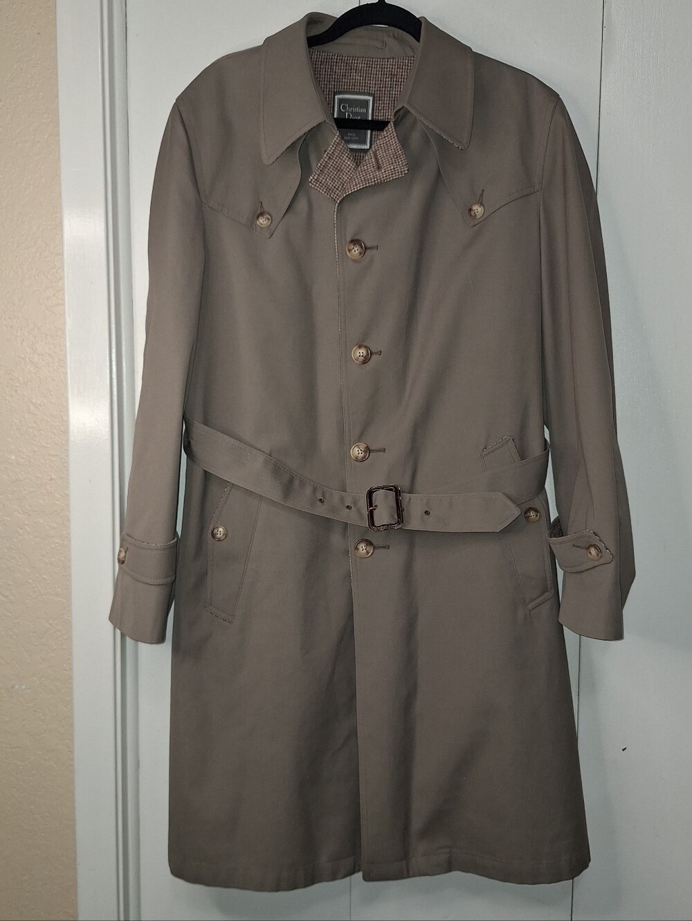 Christian Dior Monsieur Vintage Wool Lined Taupe Belted Trench Coat 42R